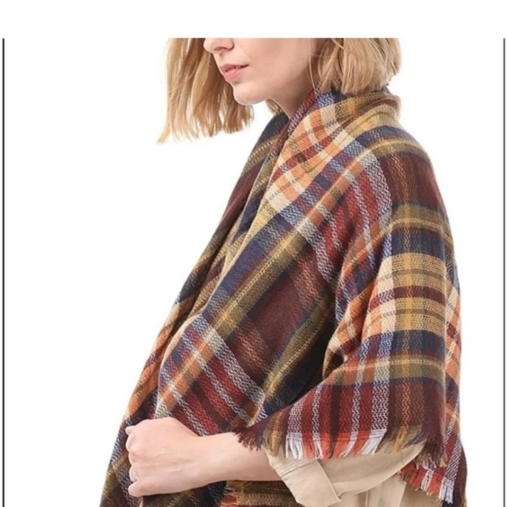 Cozy oversized blanket plaid scarf